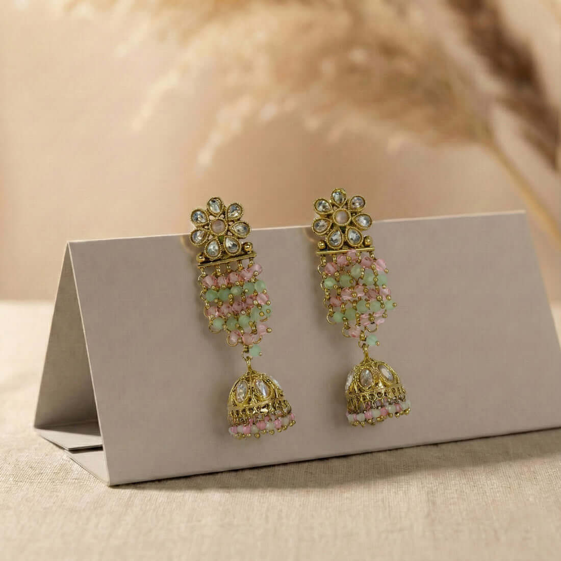 Gold-Plated-Floral-Kundan-Jhumka-Earrings