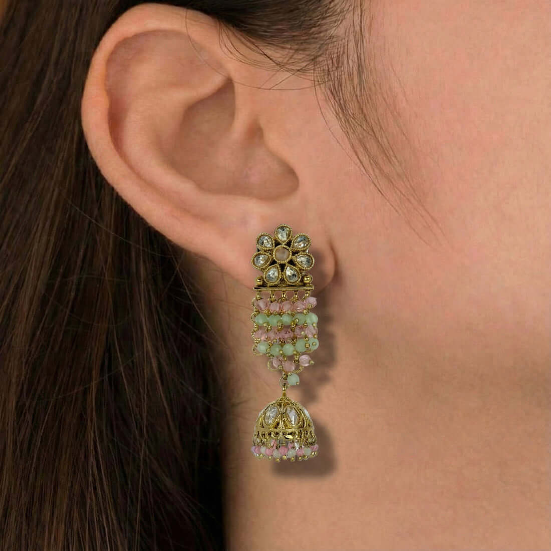 Gold-Plated-Floral-Kundan-Jhumka-Earrings