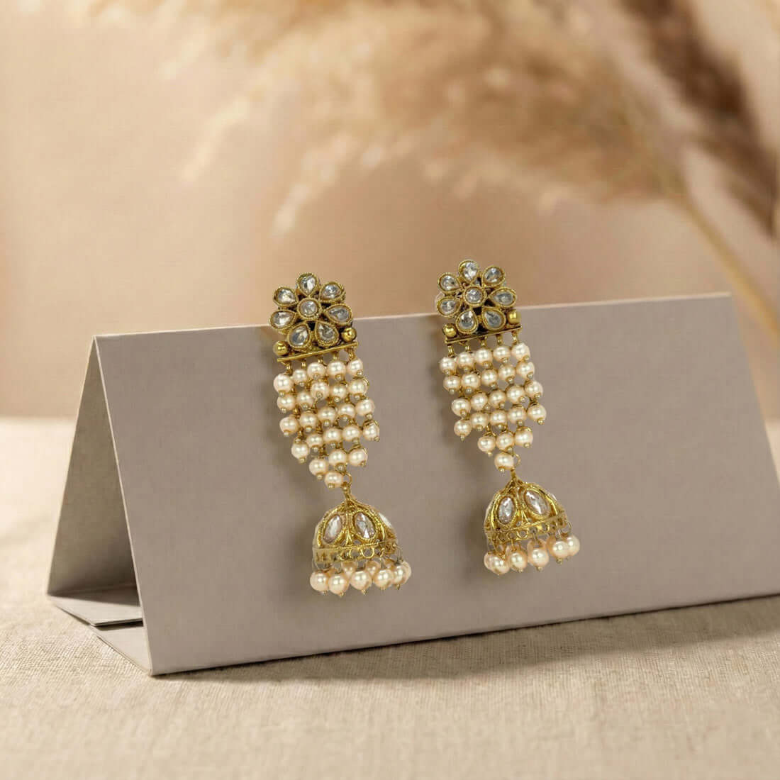 Gold-Plated-Floral-Kundan-Jhumka-Earrings