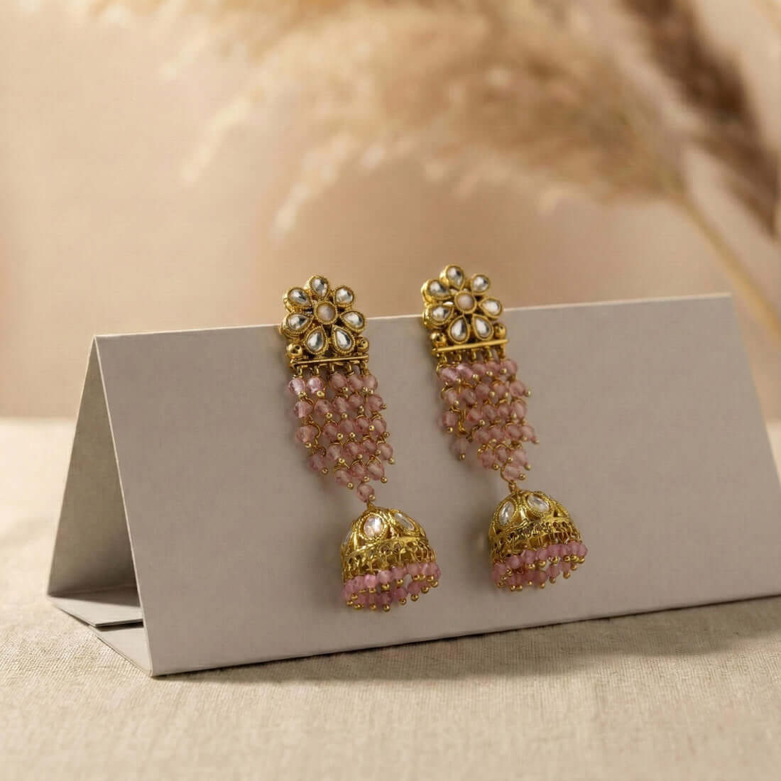 Gold-Plated-Floral-Kundan-Jhumka-Earrings