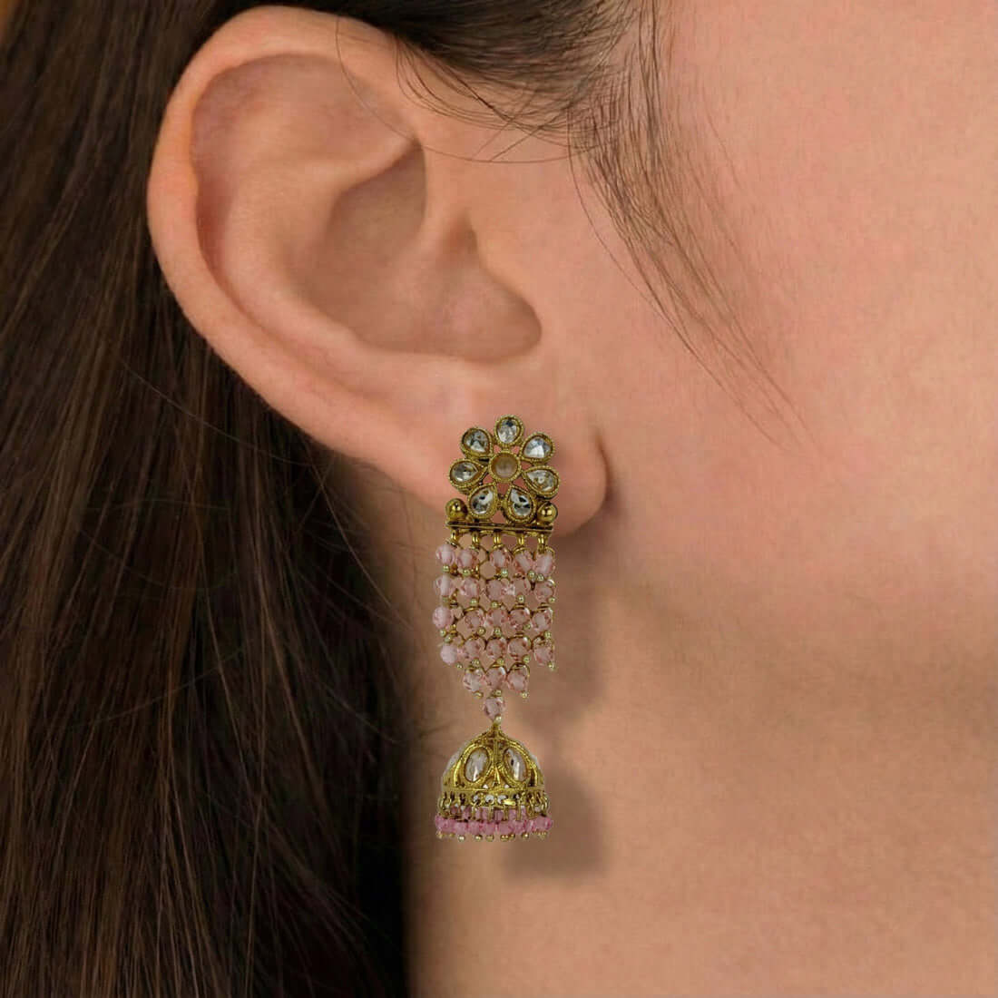 Gold-Plated-Floral-Kundan-Jhumka-Earrings