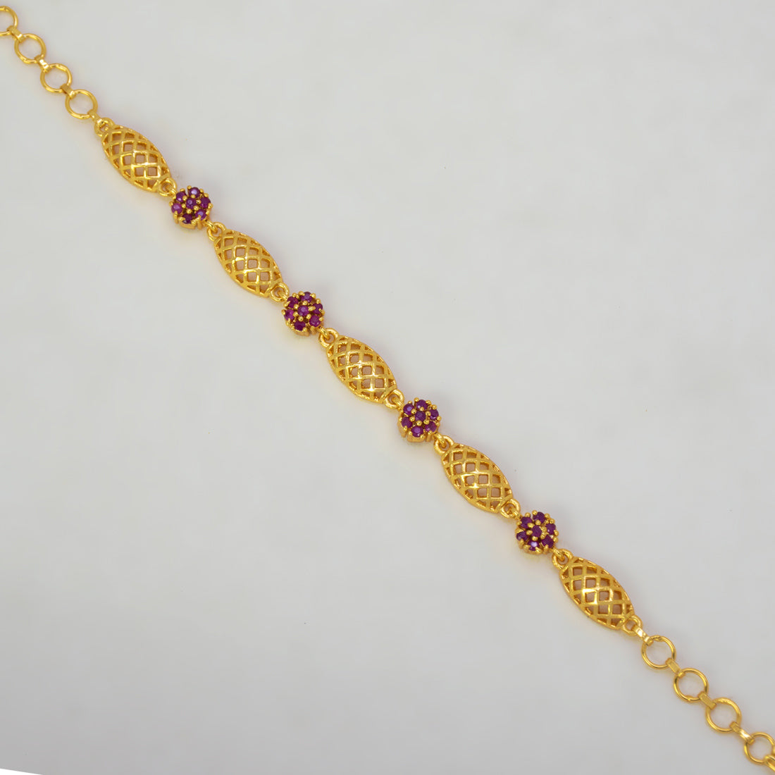 Gold Plated Floral Ruby Stone Mesh Bracelet