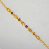 Gold Plated Floral Ruby Stone Mesh Bracelet