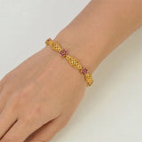 Gold Plated Floral Ruby Stone Mesh Bracelet