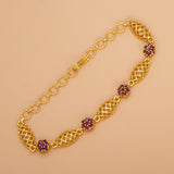 Gold Plated Floral Ruby Stone Mesh Bracelet