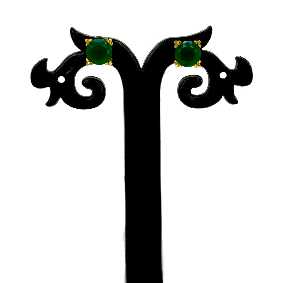 Gold-Plated-Green-Stone-Stud-Earrings