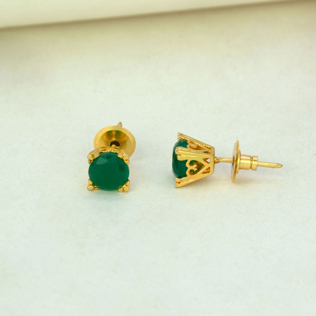 Gold-Plated-Green-Stone-Stud-Earrings
