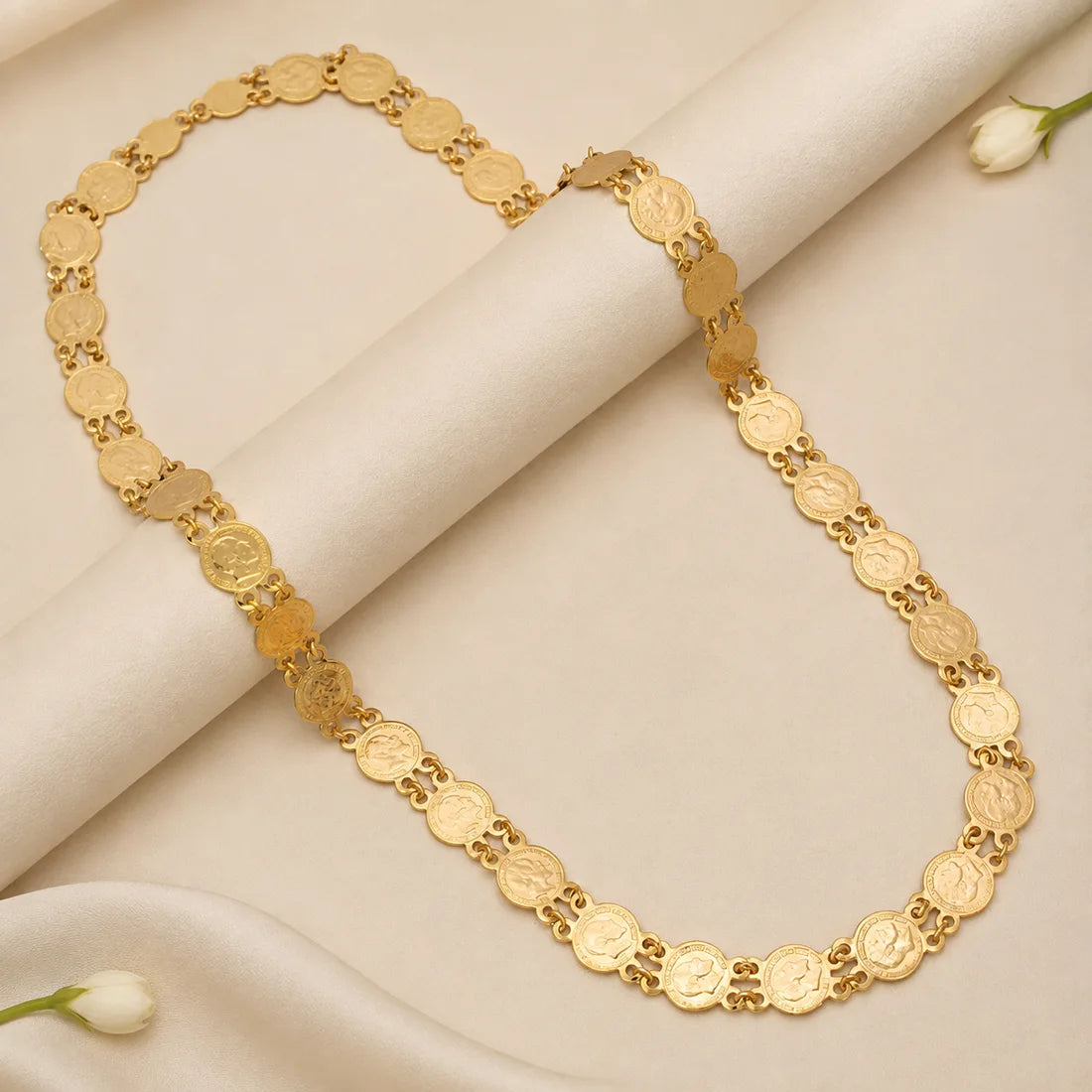 Ethnic Gold-Plated Head Kasu Long Necklace