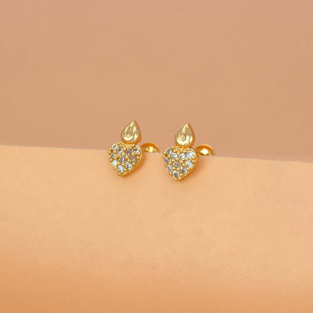 Gold-Plated-Heart-CZ-Second-Stud-Earring