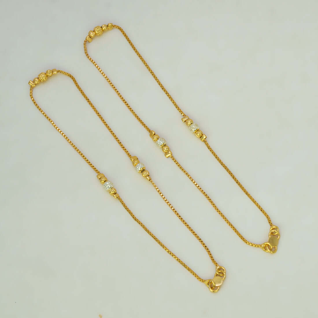 Gold Plated Kilukkam Dual Tone Bead Chain Anklet