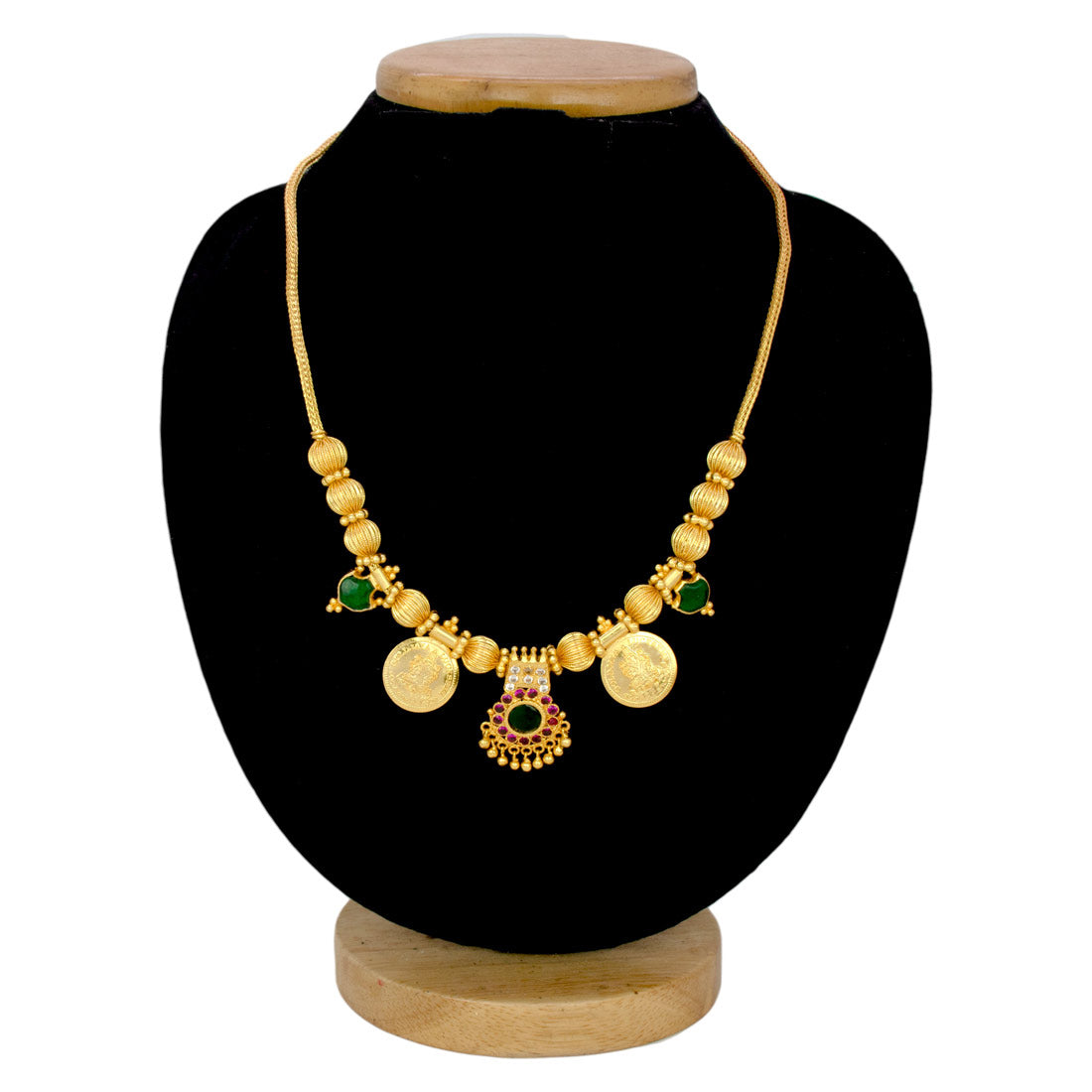 Gold-Plated-Lakshmi-Kasu-Ruby-Palakka-Pendant-Necklace