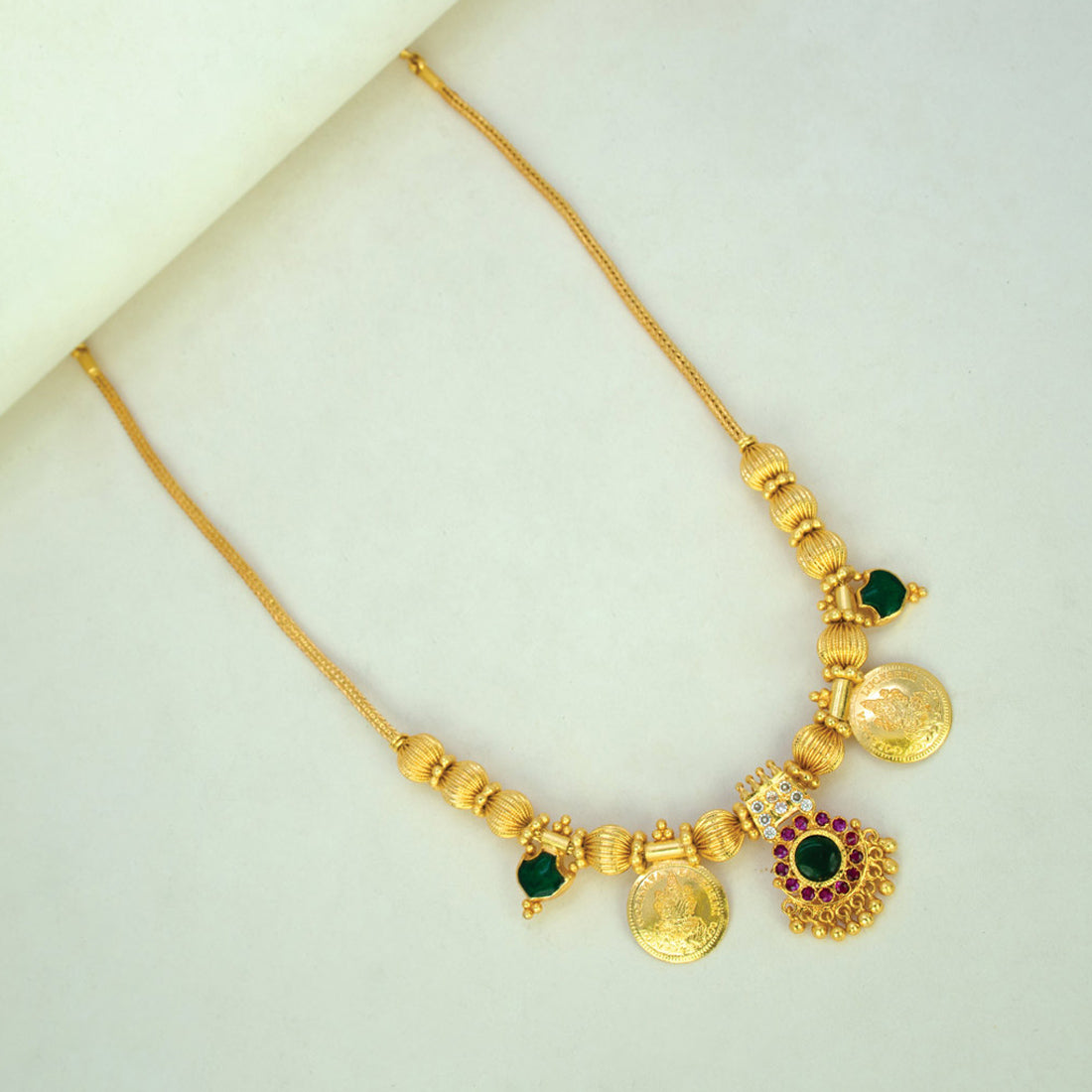 Gold-Plated-Lakshmi-Kasu-Ruby-Palakka-Pendant-Necklace