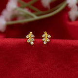 Gold Plated CZ Leaf Stud Earrings