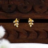 Gold Plated CZ Leaf Stud Earrings
