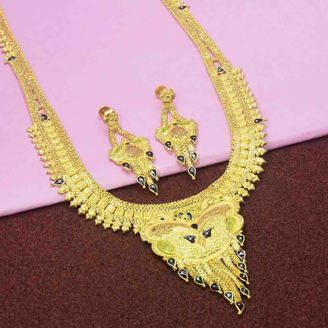 Gold Plated Meenakari Lappa Long Chain Set
