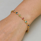 Gold-Plated Multi-Color Heart Stone Chain Bracelet