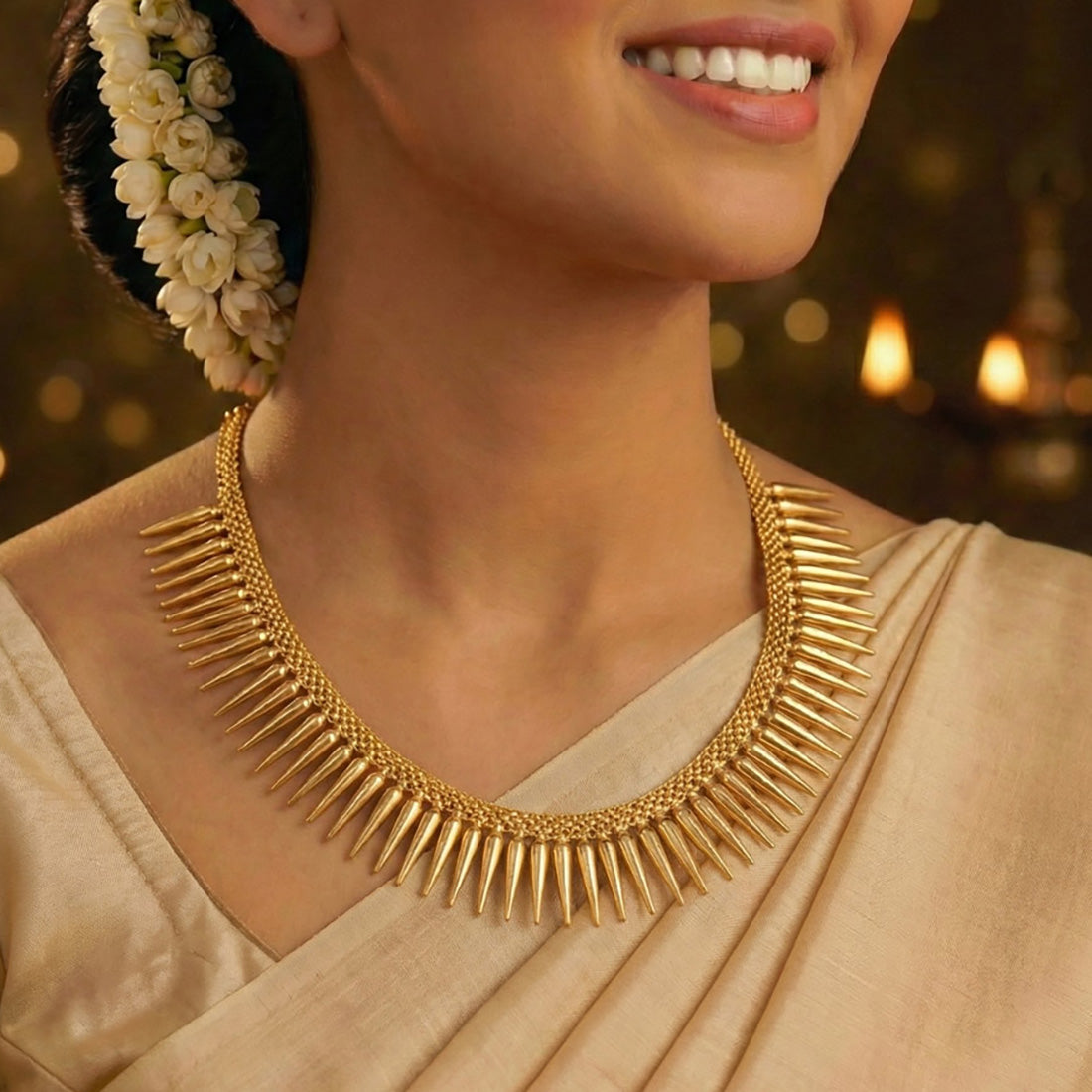 South Indian Gold Plated Plain Mullamottu Necklace