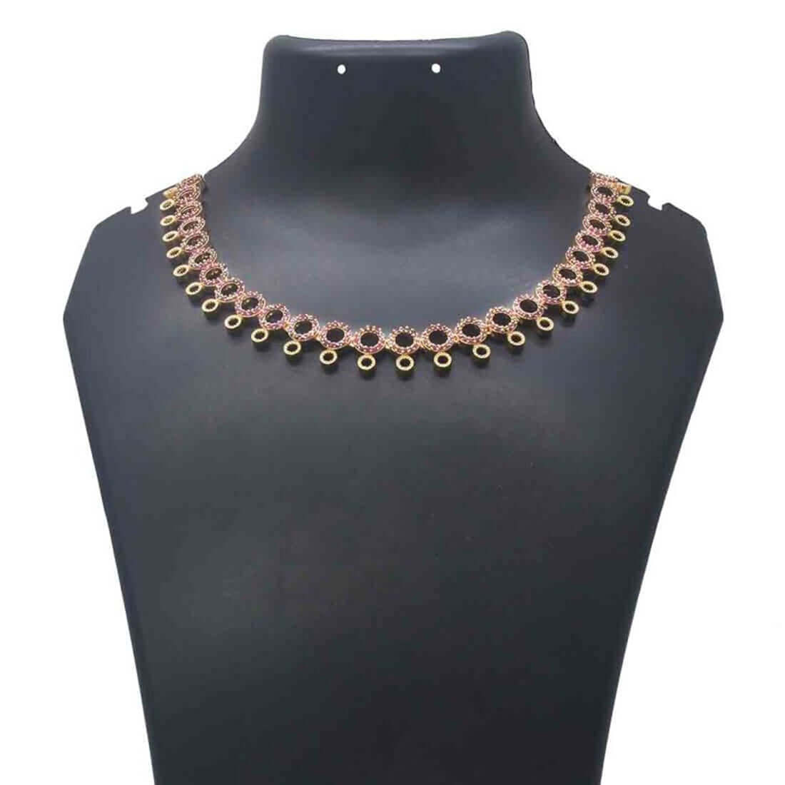 Gold Plated Premium Fashion Round Design Ruby Necklace 