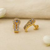 Gold Plated Purple CZ Stone Stud Earringsfeaturing a horseshoe-inspired design and cubic zirconia stones.