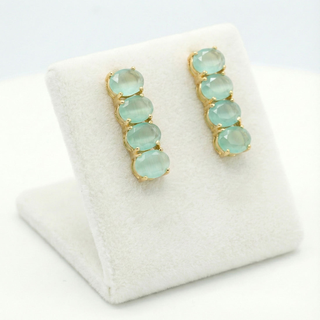 Gold-Plated-Quad-Oval-Pastel-Green-CZ-Stone-Drop-Earrings-Wbg