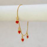 Gold Plated Red Heart Drop Charm Bracelet