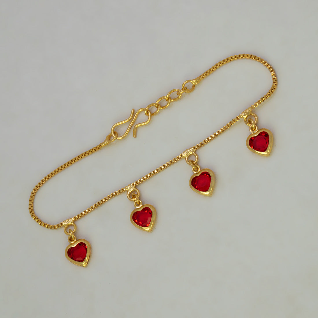 Gold Plated Red Heart Drop Charm Bracelet
