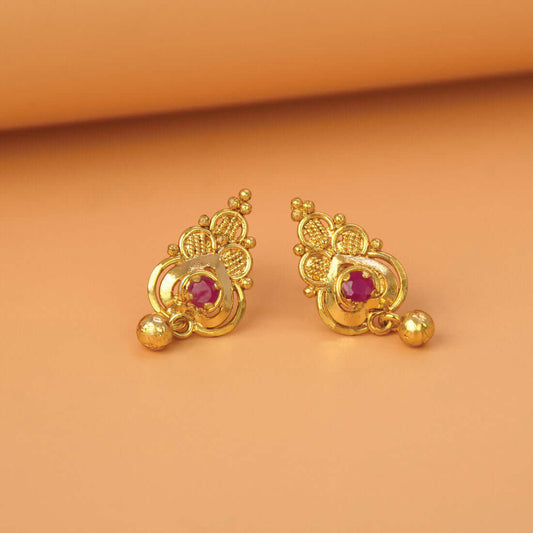 Stylish Gold Plated Ruby Stone Stud Earrings