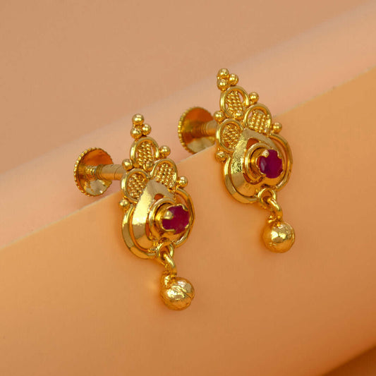 Stylish Gold Plated Ruby Stone Stud Earrings