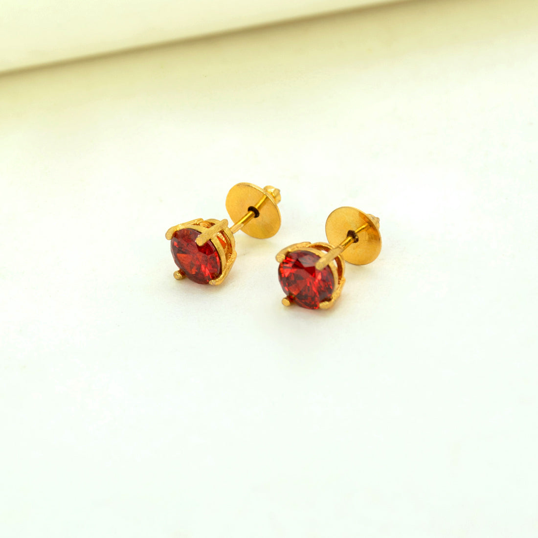 Gold-Plated-Ruby-Stone-Stud-Earrings