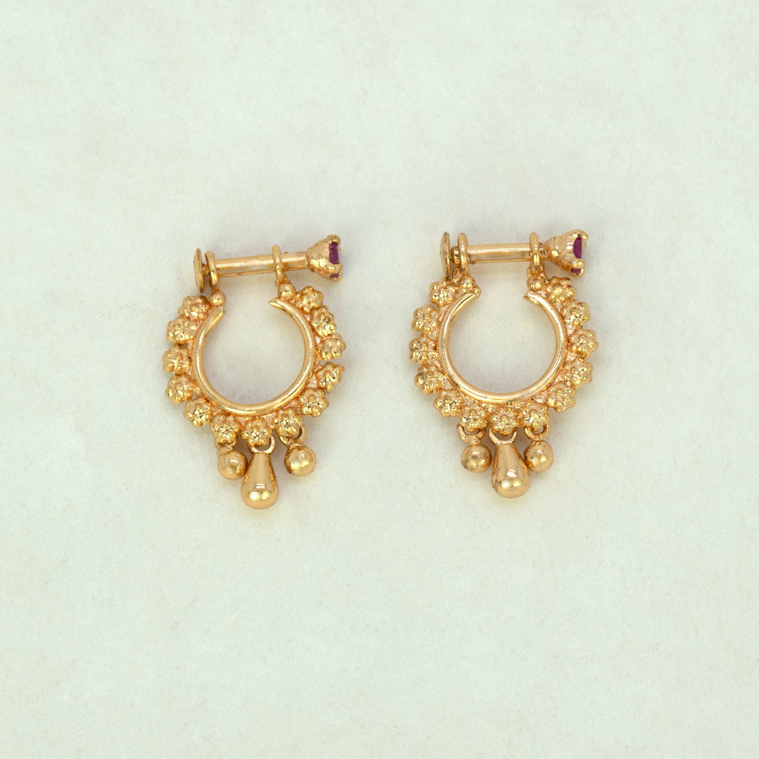 Gold-Plated-Ruby-Stone-Studded-Hoop-Earrings
