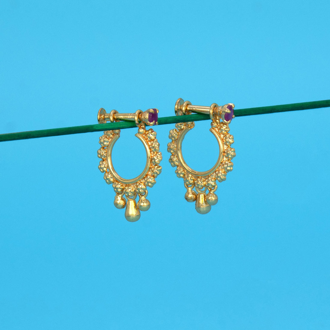 Gold-Plated-Ruby-Stone-Studded-Hoop-Earrings