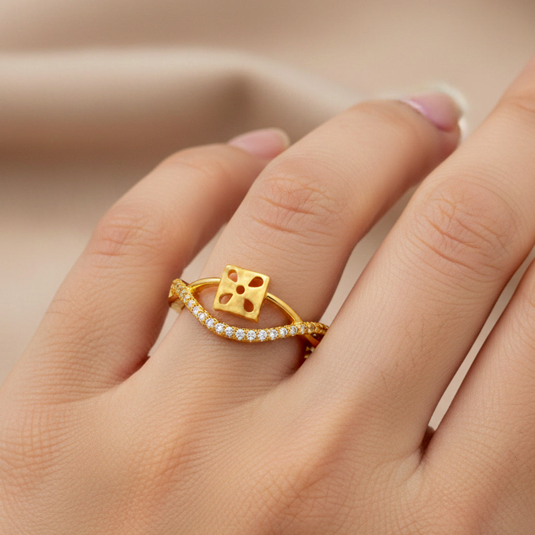 Gold-Plated-Square-Cutout-CZ-Wave-Adjustable-Ring