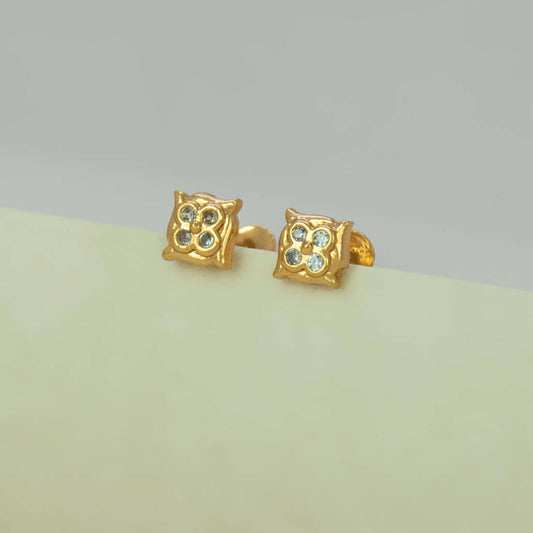 Gold Plated Square Design CZ Stud Earrings