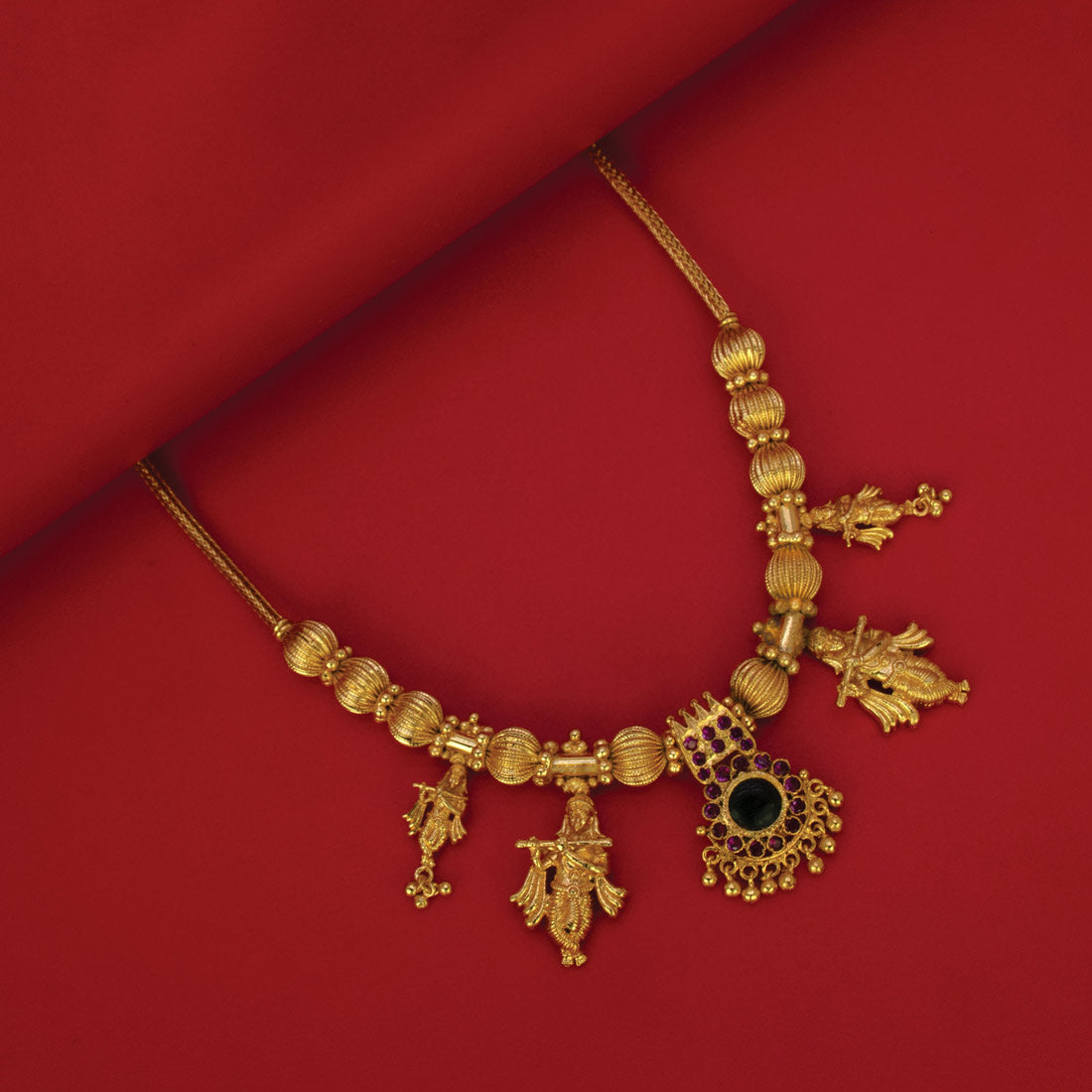 Gold-Plated-Sree-Krishna-Palakka-Ruby-Pendant-Necklace