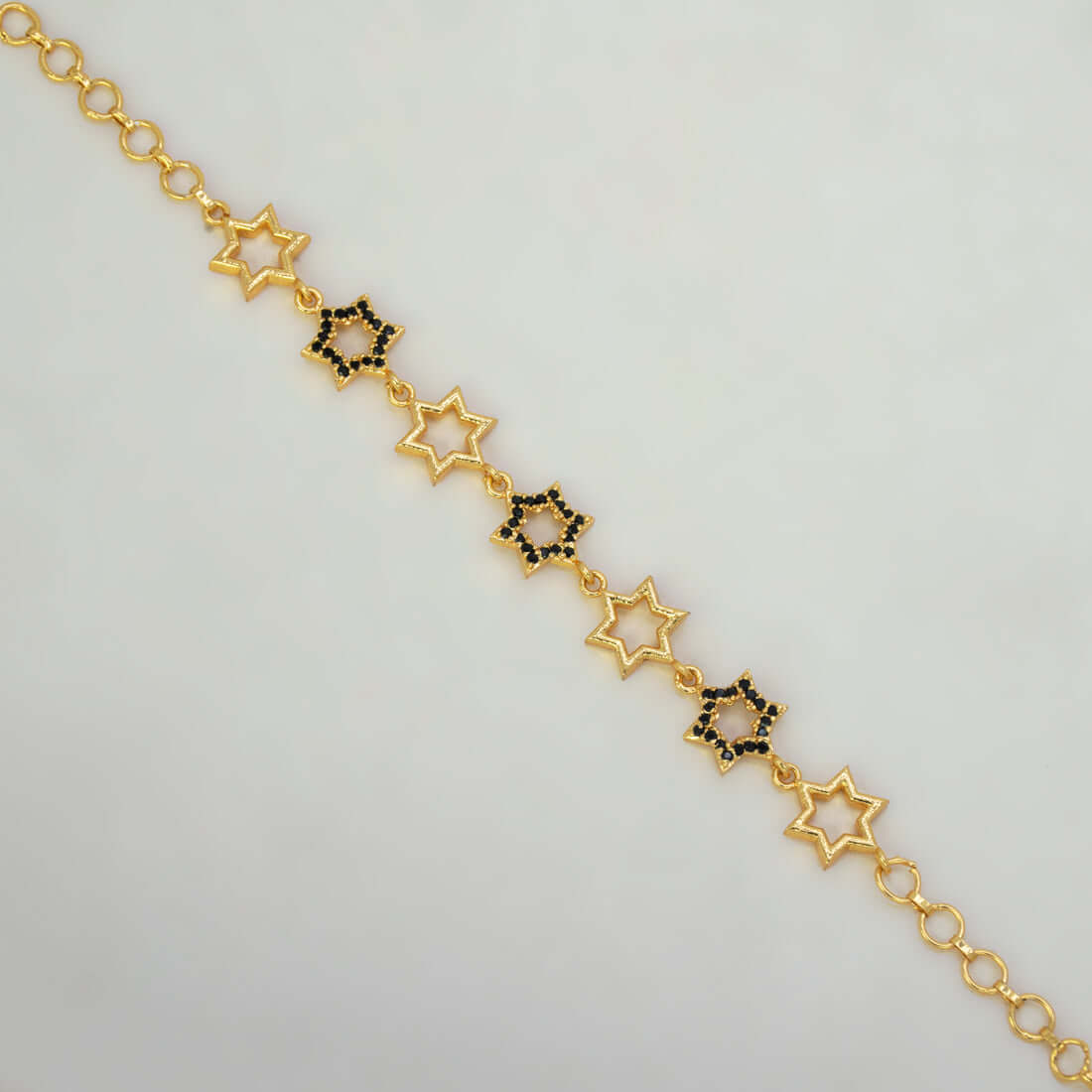 Gold Plated Star Design Black CZ Stone Bracelet