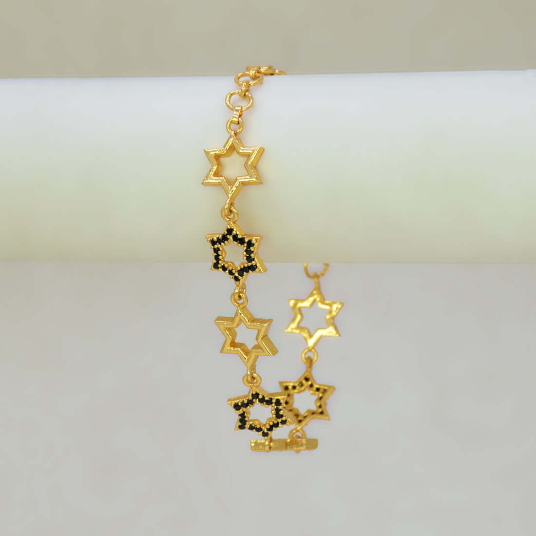 Gold Plated Star Design Black CZ Stone Bracelet