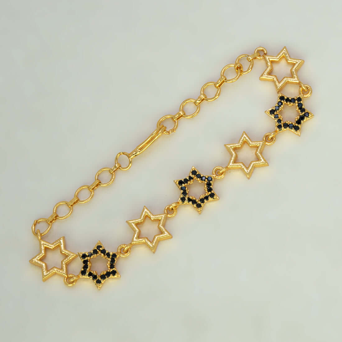 Gold Plated Star Design Black CZ Stone Bracelet