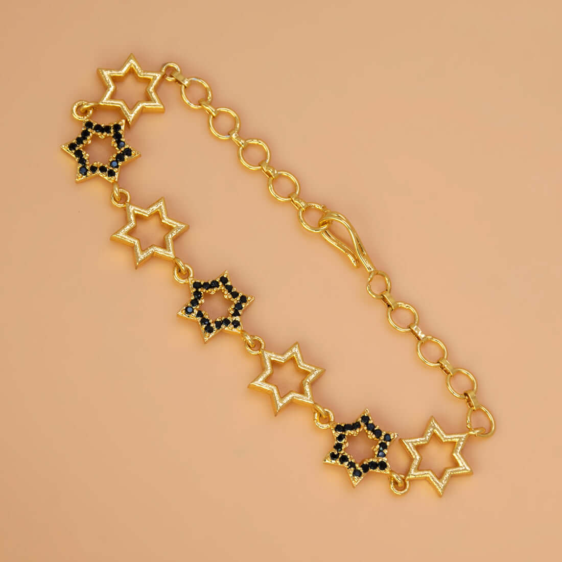 Gold Plated Star Design Black CZ Stone Bracelet