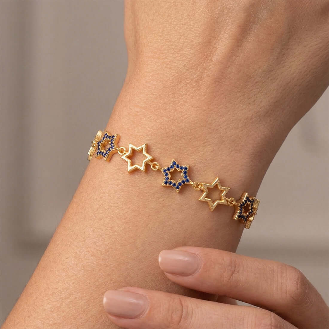 Gold Plated Star Design Blue Sapphire Stone Bracelet