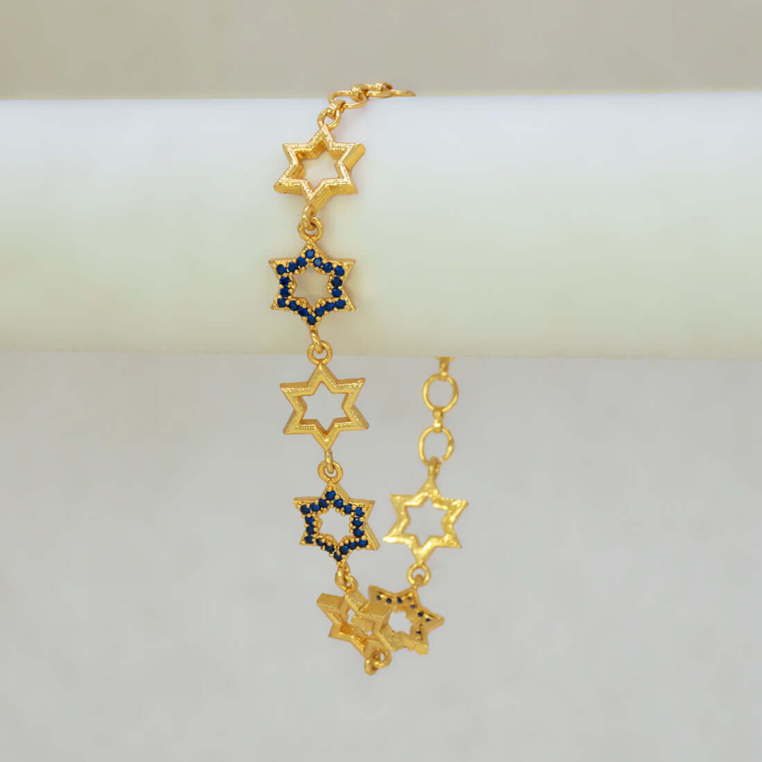 Gold Plated Star Design Blue Sapphire Stone Bracelet