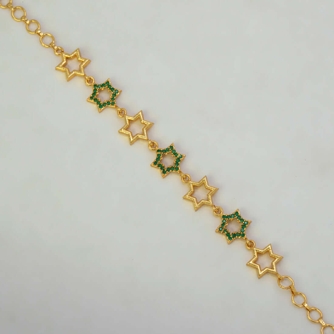 Gold Plated Star Design Emerald Stone Bracelet