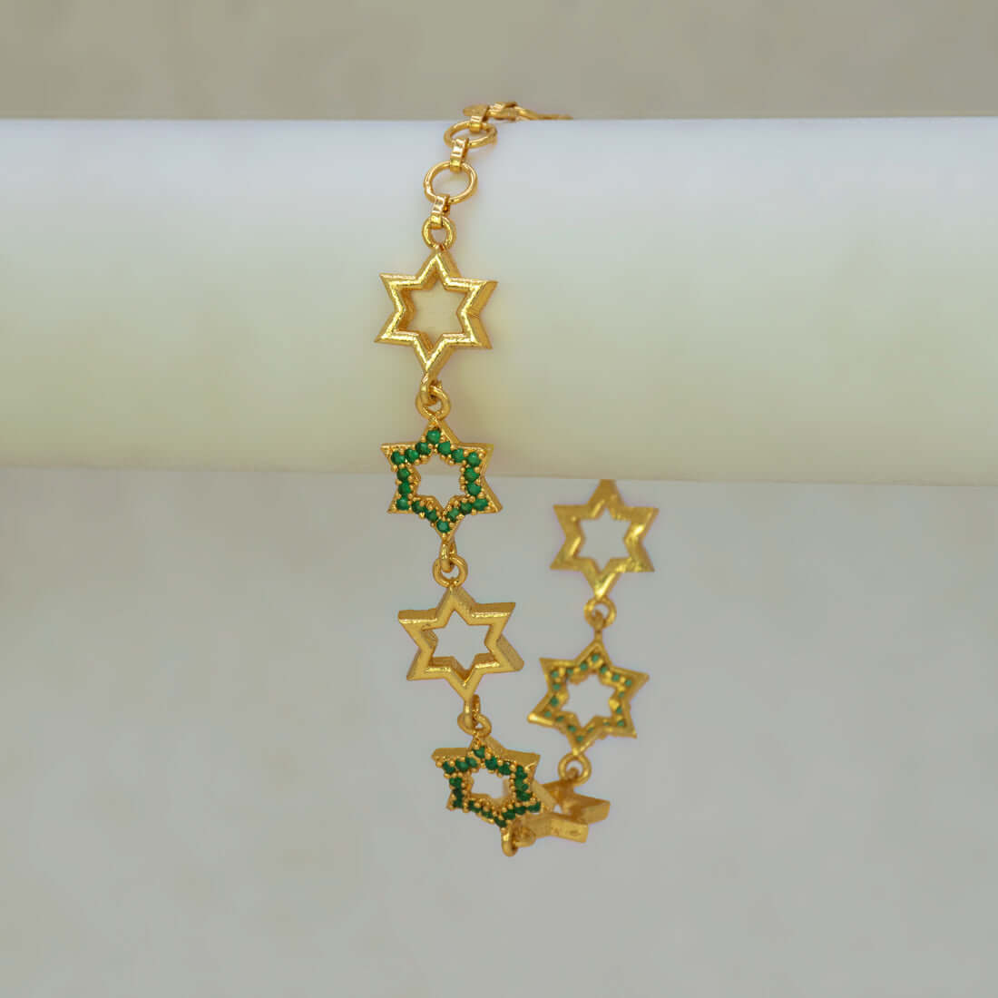 Gold Plated Star Design Emerald Stone Bracelet