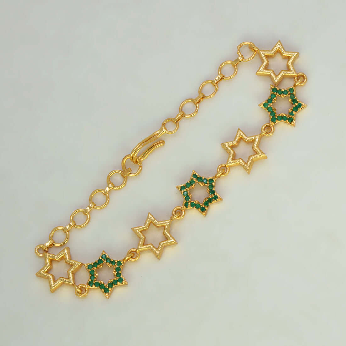 Gold Plated Star Design Emerald Stone Bracelet