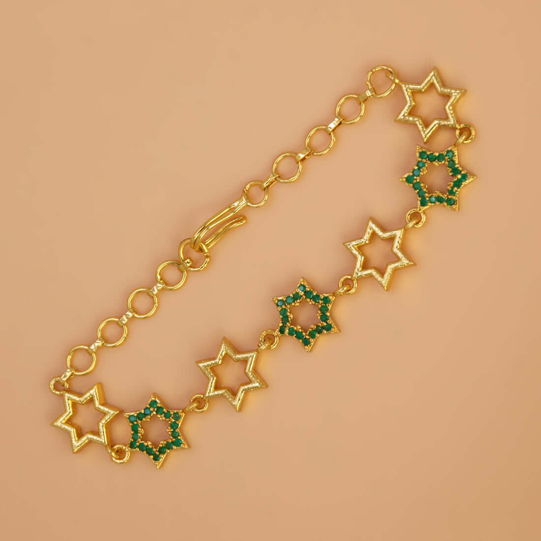 Gold Plated Star Design Emerald Stone Bracelet