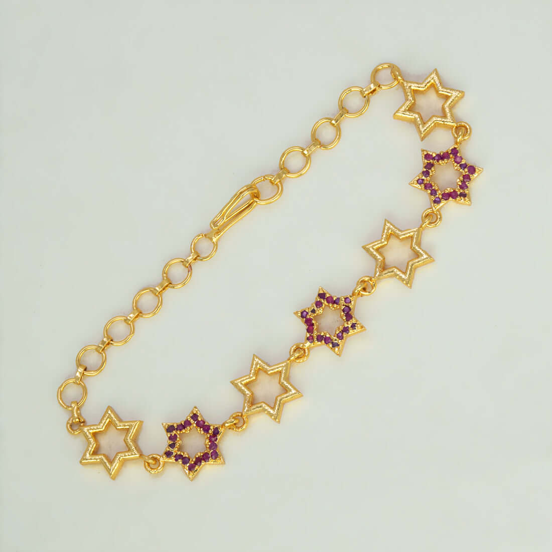Gold Plated Star Design Ruby Stone Bracelet