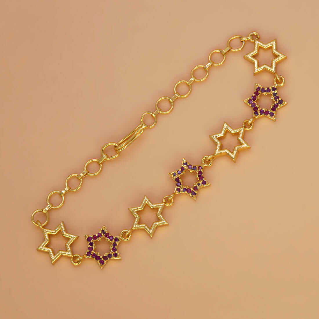 Gold Plated Star Design Ruby Stone Bracelet
