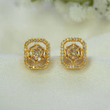 Shimmering Gold-Plated Rectangular CZ Stone Studs