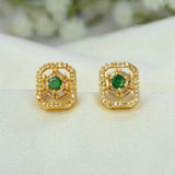 Shimmering Gold-Plated Rectangular CZ Stone Studs