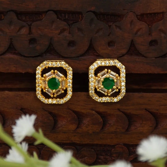 Shimmering Gold-Plated Rectangular CZ Stone Studs
