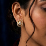 Shimmering Gold-Plated Rectangular CZ Stone Studs